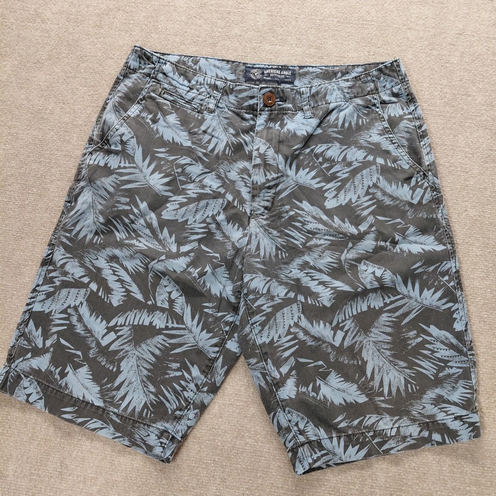 American Eagle Longboard Shorts Mens 33 (Fits 34 Waist) Blue Hawaiian Cotton 11"
